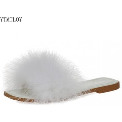 Muiltjes Slippers Dames Mode Vierkante Teen Harige Platte Schoenen Kantoor Dames Slides Flats Groen Wit Roze Ytmtloy Zapatillas Mujer 38 wit