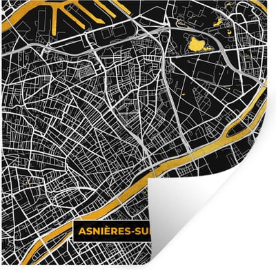 Muurstickers - Sticker Folie - Plattegrond – Asnières-sur-Seine – Stadskaart – Kaart – Frankrijk - 100x100 cm - Plakfolie - Muurstickers Kinderkamer - Zelfklevend Behang XXL - Zelfklevend behangpapier - Stickerfolie