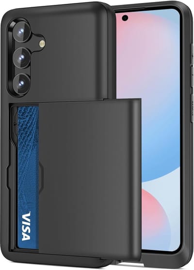 YPCd Hardcase Pasjeshouder Hoesje – Geschikt voor Samsung Galaxy S24 FE – Shockproof Backcover met Verborgen Kaartvak / Kaarthouder – Zwart