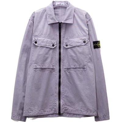 Stone Island Effen Kleur Logo Biologisch Katoen Gewassen Dubbele Zak Kraag Lange Mouw Shirt Jack Heren jacks 7915102WN-V0147 XL gray