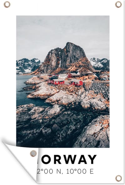 Muurdecoratie Noorwegen - Bergen - Scandinavië - 120x180 cm - Tuinposter - Tuindoek