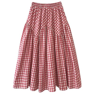 Dames Midi Rok Ruitprint Stikseldesign A-lijn Rok Elastische Hoge Taille Retro Stijl Zwaairok Dagelijks Gebruik One Size rood