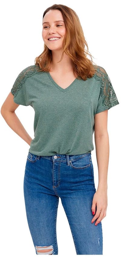 Vero Moda June T-shirt Met Korte Mouwen En V-hals Groen S Vrouw