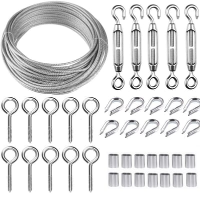 Dailygoody - Tuindraad - Roestvrijstalen kabel - 30 m draadspanner kit - 2 mm PVC gecoate staalkabel - Geschikt voor hekwerk - Metalen kabelset