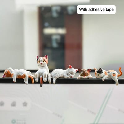 5 Pièces Figurines de Chat Mignonnes - Adorables Ornements de Tableau de Bord de Voiture Chat (Poses Assises Allongées) Pour Décoration Intérieure de Voiture Décoration de Bureau