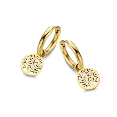 CO88 Collection Oorbellen Dames - Oorbellen met Hanger - Levensboom - Ø12mm - Staal - Goudkleurig - 8CE-70162
