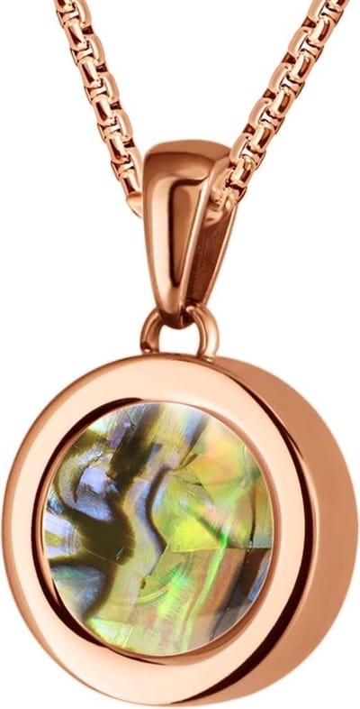 Quiges 12mm Mini Munt Hanger Rosékleurig RVS Glans met Schelp Multi Groen Munt en Box Ketting Ankerketting 42-46cm