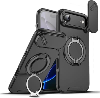 Hoesje Geschikt voor iPhone Air hoesje Zwart - Shock Hybrid Armor Hoes met Kickstand Ring en Camera Bescherming - Geschikt voor MagSafe