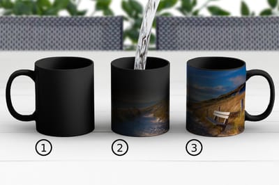 Magische Mok - Foto op Warmte Mokken - Koffiemok - Zonsondergang - Strand - Duin - Gras - Bank - Magic Mok - Beker - 350 ML - Theemok