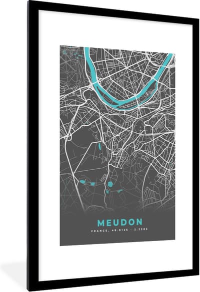 Fotolijst incl. Poster - Frankrijk - Stadskaart - Plattegrond - Kaart - Meudon - 80x120 cm - Posterlijst