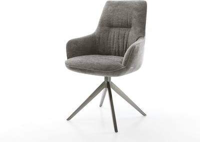 Eetkamerstoel Zelia-Flex met armleuning kruisframe breed grafiet bouclé zacht mud 360° draaibaar rocker-functie pocketveer kern