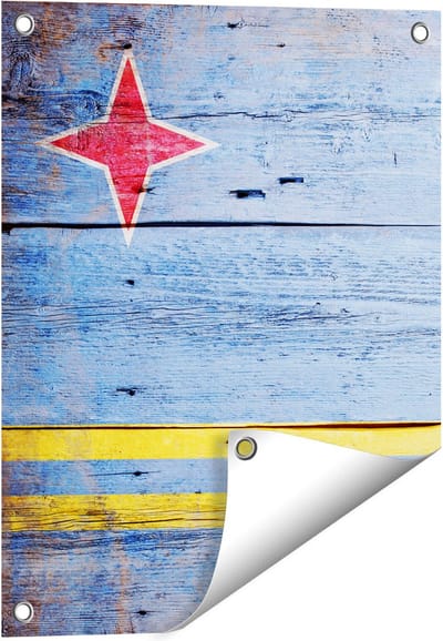Gards Tuinposter Aruba Vlag op Hout - 40x50 cm - Tuindoek - Tuindecoratie - Wanddecoratie buiten - Tuinschilderij