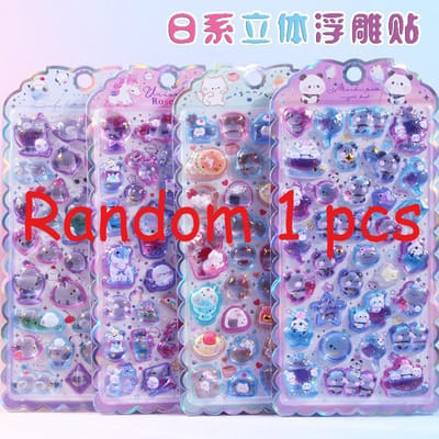 Animal mignon (Licorne et Panda) Autocollants en Cristal 3D Gaufrés Thème Japonais Cadeau Parfait pour la Papeterie Décoration des Enfants gray