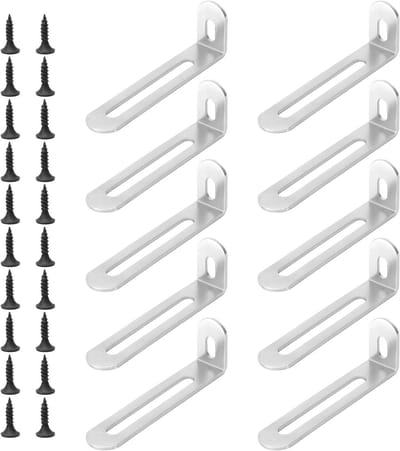 SnelShoppen - Pack van 10 Hoekverbindingen 72.5 x 24 x 15 mm met 20 Schroeven, L-Vorm, Roestvrij Staal, 90 Graden Verstelbare Hoek voor Houten Meubels