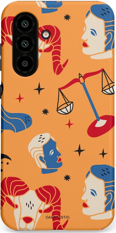 Casetastic hoesje geschikt voor Samsung Galaxy A36 / Samsung Galaxy A56 - Dubbellaagse bescherming - Zodiac in lijn - Fashion Case - Okergeel Terracotta Zand Rood