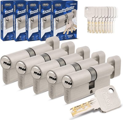 Knopcilinderset 5 stuks 60 mm, gelijksluitend met 25 sleutels, cilindersloten voor meer veiligheid
