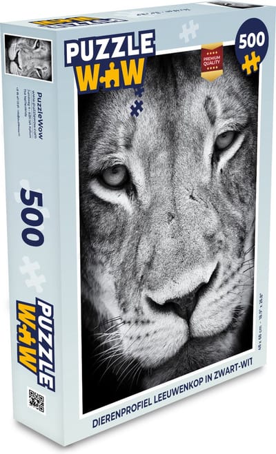 Puzzel Dierenprofiel leeuwenkop in zwart-wit - Legpuzzel - Puzzel 500 stukjes