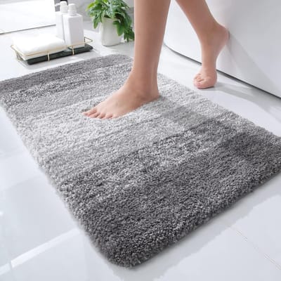 Famanu - Zacht badkamertapijt, 40 x 60 cm, antislip, wasbaar, badmat, hoogpolig, badmat, microvezel, absorberend, douchemat, grijs