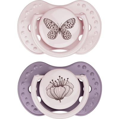 Difrax LOVI Fopspeen Dynamisch - Classy - 0 tot 6 Maanden - Roze & Paars - 2 Stuks