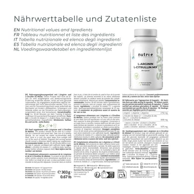 nutri+ Arginine citrulline capsules - 360 caps hoge dosering + veganistisch - 3000mg L-citrulline malaat + L-arginine basis - bodybuilding - premium kwaliteit zonder magnesiumstearaat