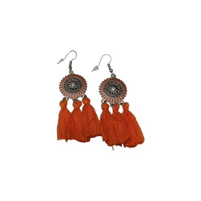 Aramat Jewels | Oorbellen | Zomerse Boho Oorhangers Kwastjes Oranje 75mm | | | |21mm | Staal | Volwassenen | Verkleurd niet