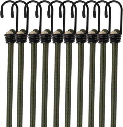 Zware Bungee Koorden - Elastische Banden - Lading Zekeren - Met Dubbele Haken - 100 Centimeter - Legergroen