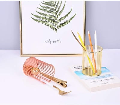Stijlvolle metalen bureau pennenhouder en make-up kwastenhouder, 2-delige set in goud en roségoud, perfect voor organisatie en decoratie