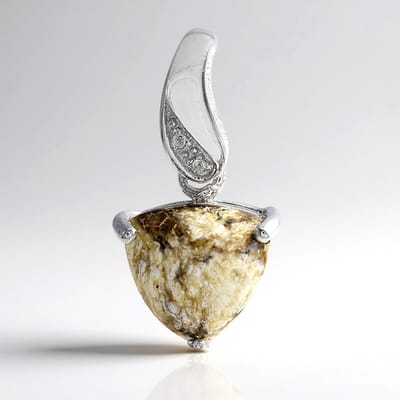 Cavill - Zilveren Hanger - 925 Sterling Zilver - Braziliaanse Magnesiet 2,7 ct Triljant Cabochon + Witte Topaas 0,01 ct Pavé Elegant Sieraad