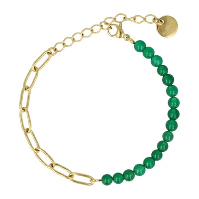 My Bendel - Combi Schakelarmband Goudkleurig Green Agate Edelsteen - Goudkleurige Armband met Green Agate Edelstenen - met Luxe Cadeauverpakking | Sieraden Voor Dames
