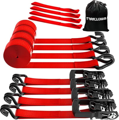 Ratelspanbanden - Spanbanden met ratel - Lading Zekeren - Ergonomische Ratel Handgrepen - 1.5" X 15' - Rood