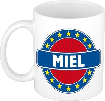 Bellatio Decorations - Miel voornaam - koffiemok - beker - wit/blauw - 300 ml - Cadeau - Heren - Collega - Vaderdag - Verjaardag