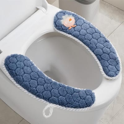 Toiletbrilhoezen - Toiletzitting warmer - Comfortabel zitten - Met handgreep en tape - 36 x 85 cm - Blauw