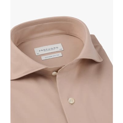 Profuomo slim fit heren overhemd - jersey - roze - Strijkvrij - Boordmaat: 38
