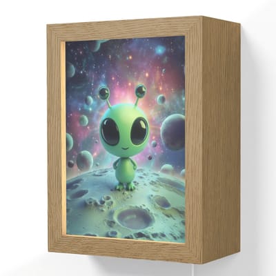 Wandlamp 15x20 cm - Oplaadbaar - Alien - Groen - Planeten - Ruimte - Wandlampen binnen woonkamer - Slaapkamer lamp met kabel - Decoratieve nachtlamp - Vloerlamp snoer