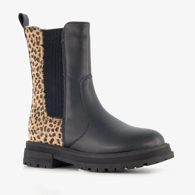 Blue Box meisjes Chelsea boot met luipaardprint zwart - Maat 28