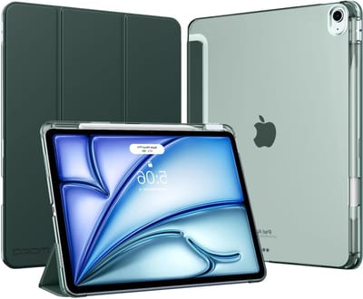 iPad Air 13-Inch Hoes met Pencil Houder, Slimme Trifold Beschermhoes met Hard PC Achterkant, Auto Wake/Sleep, Geschikt voor M4/M3/M2 Modellen, Midnight Green