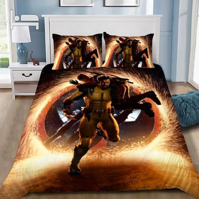 Deadpool Dekbedovertrek Kussensloop Wolverine Beddengoed Set Volwassen Jongen Meisje Slaapkamer Decoratie Kinder Cadeau Enkel Dubbel Grote Maat AU Queen(210*210cm)3pcs