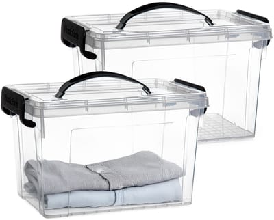 Plasticforte Opslagbox - 2x - met deksel - transparant grijs - 6 liter - 25 x 19 x 17 cm - kunststof - opbergdoos - opbergen