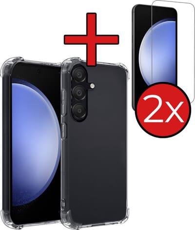 Hoesje - Met Screenprotector - 2 Stuks - Geschikt voor Samsung Galaxy S23 FE - Sterk & Shockproof - Back Cover - Siliconen Case - Telefoon Hoes - Shock Proof - Telefoonhoes - Transparant