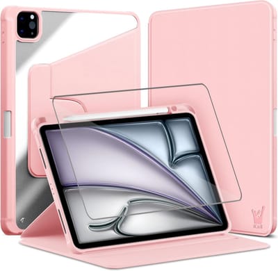 Hoes met Screenprotector geschikt voor iPad Air 11 2024 / iPad Air 10.9 2022-2020 / iPad Pro 11 2022-2018 - Book Case Premium Sleep Cover Kunstleer 360 Graden Draaibaar met Auto/Wake Functie en Pencilhouder - Roze