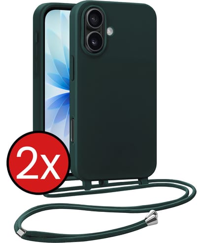 Hoesje Geschikt voor iPhone 17 Hoesje Siliconen Case Met Koord - Hoes Geschikt voor iPhone 17 Hoesje Backcover Met Telefoonkoord - Donkergroen - 2 PACK