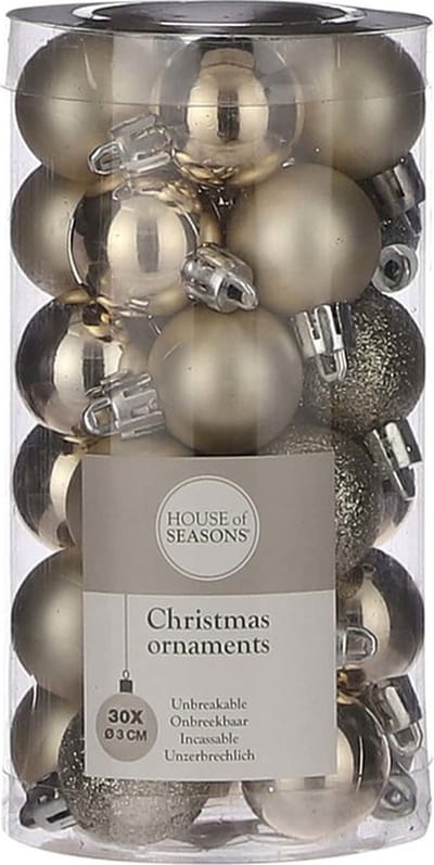 House of Seasons Kerstballen - 60x stuks - champagne - plastic - 3 cm - mini kerstballen