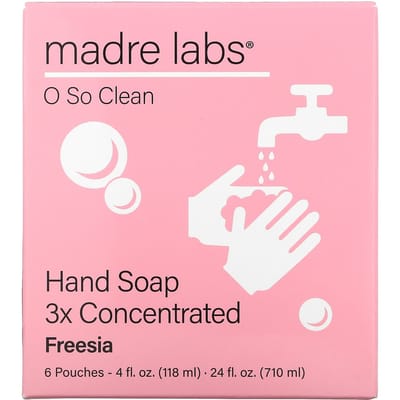 Madre Labs, Hand Sanitizer, Triple Concentrate Refillable, Freesia, 6 Pouches, 4 fl oz (118 ml) Each