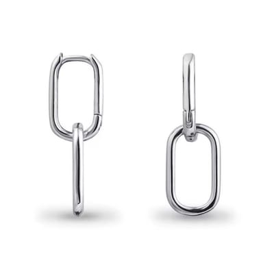 Oorbellen - oorringen - 925 sterling zilver - dubbele rechthoekige oorringen - klapsluiting