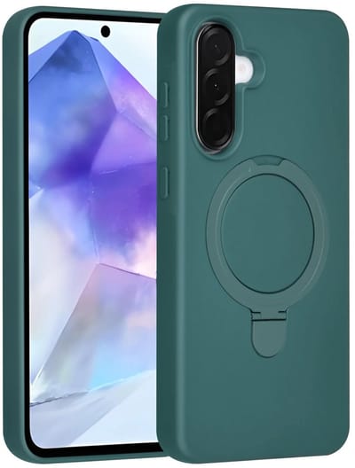 Backcover Hoesje Geschikt voor: Samsung Galaxy A56 Volledig Dekkende Schokbestendige Siliconen Backcover met Ringstandaard – 360° Bescherming - DonkerGroen