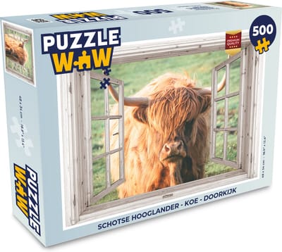 Puzzel Schotse hooglander - Koe - Doorkijk - Legpuzzel - Puzzel 500 stukjes