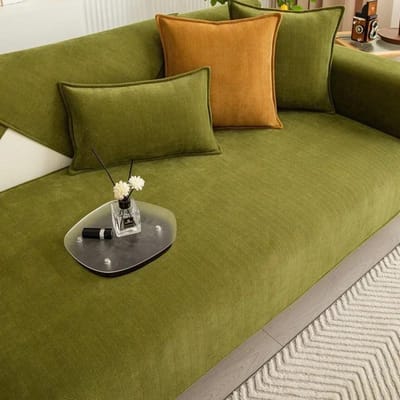Vier Seizoenen Universele Chenille Bankhoes Bankkussen Effen Kleur Gestreept Bankmat voor Woonkamer Antislip L-vormig Bankkussen 70x70cm 1pc