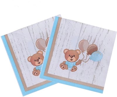 Servetten Teddy Bear blue - servetten - babyshower - genderreveal - beer - bear - geboorte