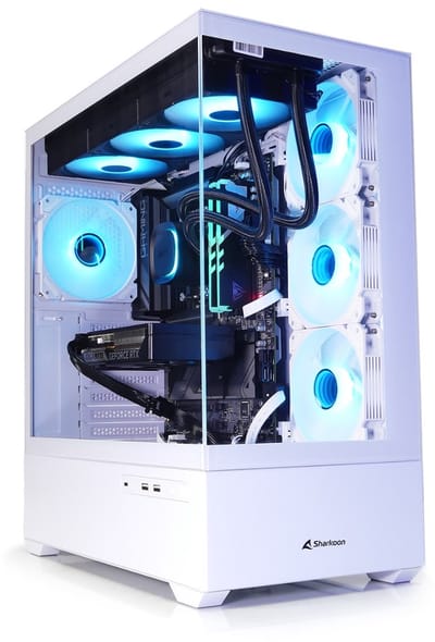 BitBull Ryzen 7 9800X3D Game PC – GeForce RTX 5090 32GB – 360 WATERKOELING - 5.2GHz TURBO – 2TB M.2 GEN4 SSD – 32GB DDR5 RGB RAM – MSI B840 Gaming Plus WIFI - WiFi 7|Bluetooth 5.4|LAN 2.5Gbps - Sharkoon AK6 RGB White Aquarium Case