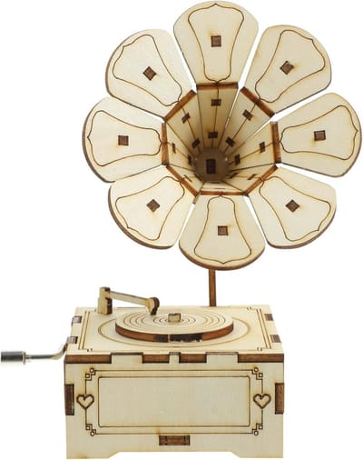 Houten Muziekdoos - Muziekdoosje Decoratie - Huis Decoratie - Handgedraaid Mechanisme - 13 x 7 x 7 cm - Houtkleur